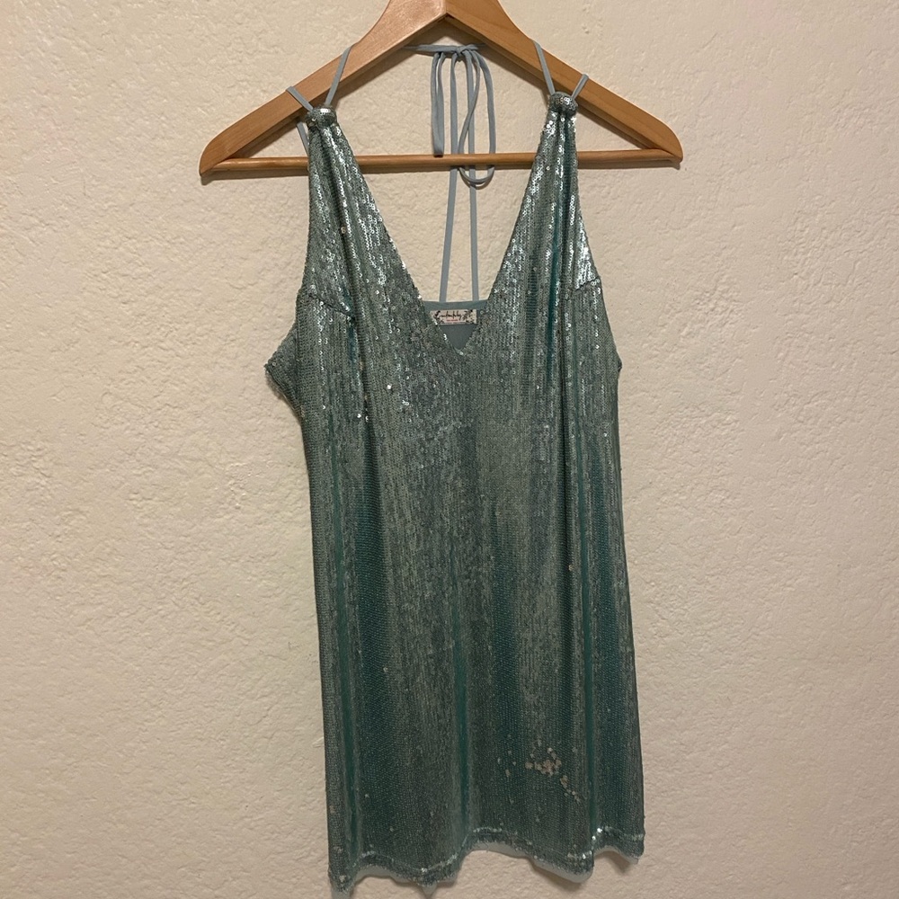 Free People turquoise mini sequin dress